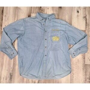 Vtg Mardis Gras Light Blue Denim Shirt Crown Front Pocket Women Size XL